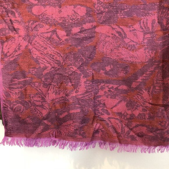 Shanghai Tang Pink Purple Floral Mulberry Silk Cashmere Wool Scarf Fringed Hem - Picture 4 of 6
